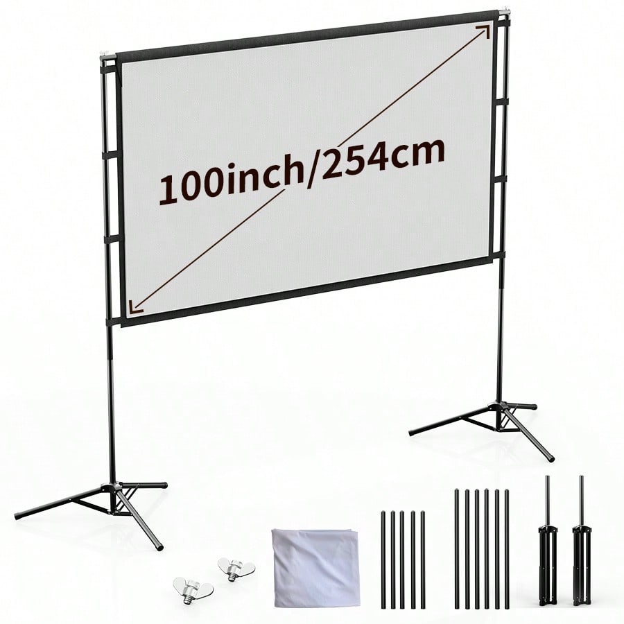 Home Cinema Outdoor - XBJ 100インチ 4KウルトラHDプロジェクションスクリーン 16:9 折りたたみ式ポータブルプロジェクタースクリーン デュアルスタンドと収納バッグ付き