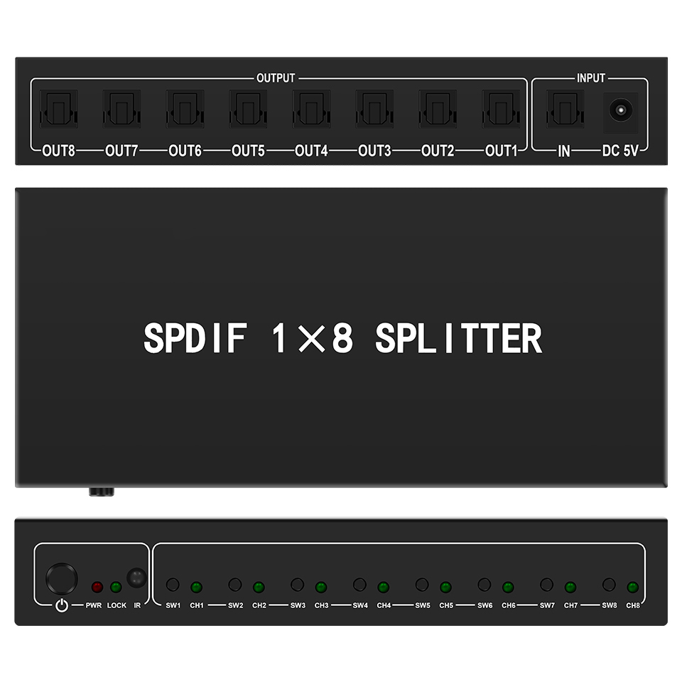 Home Cinema Tv - Toslink-デジタル光オーディオスプリッター,1 in 8出力,光ファイバー,ホームシアター用のpdifスプリッター,スピーカー,プレイステーション,テレビ,DVD再生