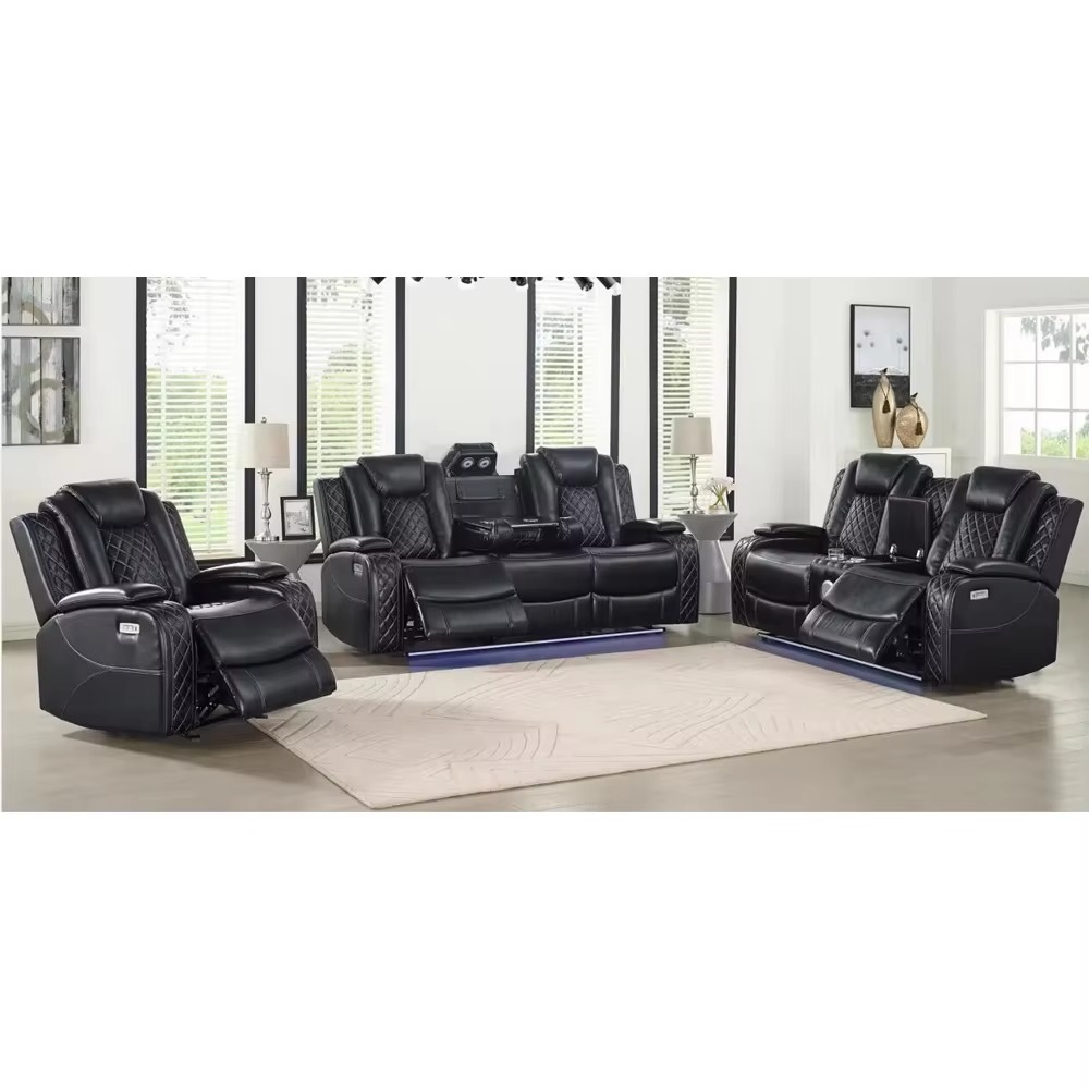 Home Cinema Sofa - 高品質電動リクライニングリビングルームソファカバー 1+2+3人掛け ドロップ式コーヒーテーブル付き