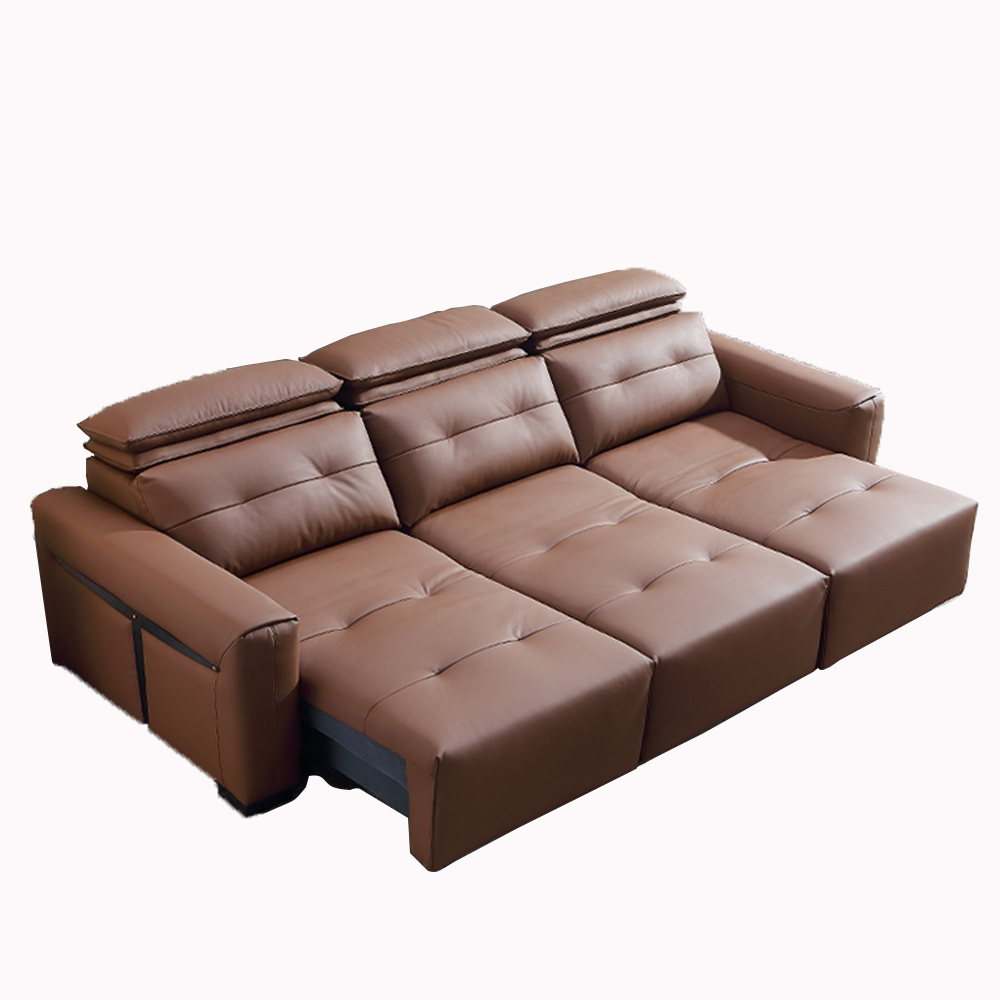 Home Cinema Sofa - 本革電動コンバーチブルソファベッド、調節可能なヘッドレスト付き、シネマリビングルーム用の多機能折りたたみソファベッド