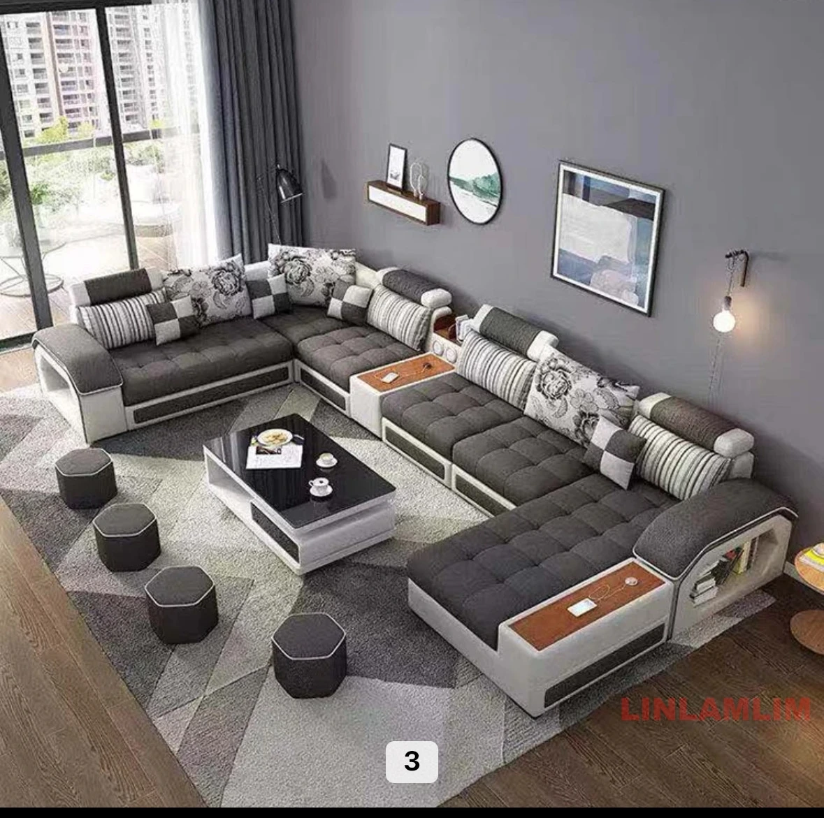 リンラムリム U字型セクショナルファブリックソファセット - - Home Cinema Sofa のレビューと価格