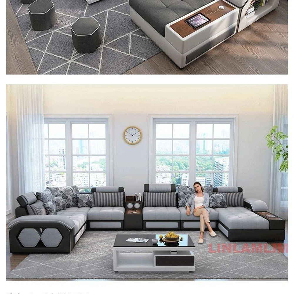 リンラムリム U字型セクショナルファブリックソファセット - - Home Cinema Sofa のレビューと価格