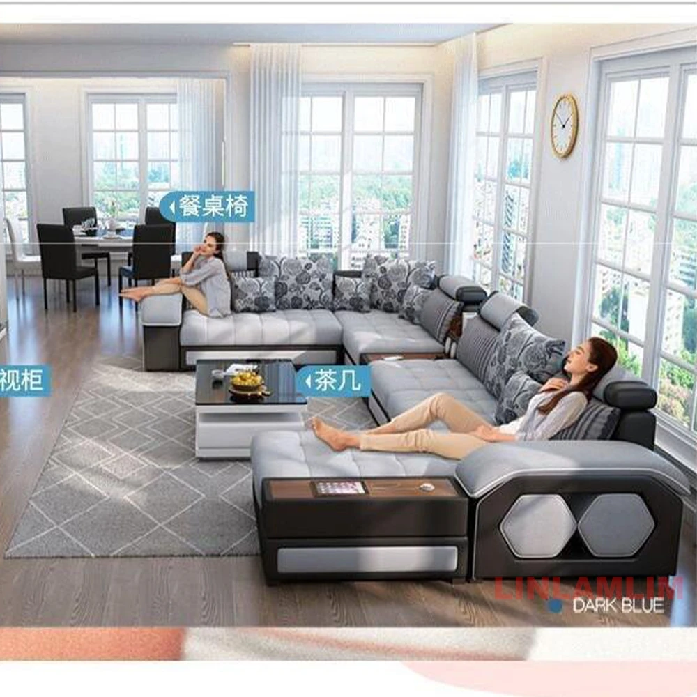 リンラムリム U字型セクショナルファブリックソファセット - - Home Cinema Sofa のレビューと価格