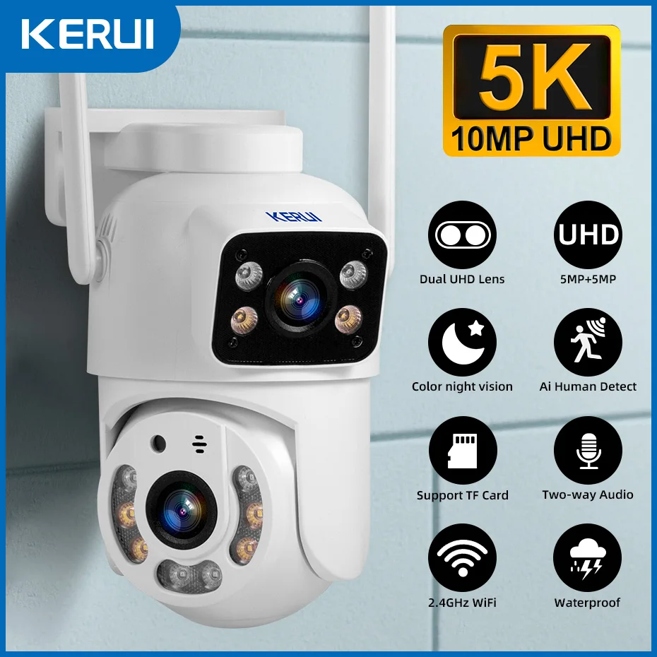 KERUI デュアルレンズHD 10MP 5K PTZ Wi - Home Cinema Outdoor のレビューと価格